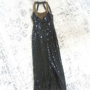 VINTAGE Black Sequin and Beaded Cocktail Dress